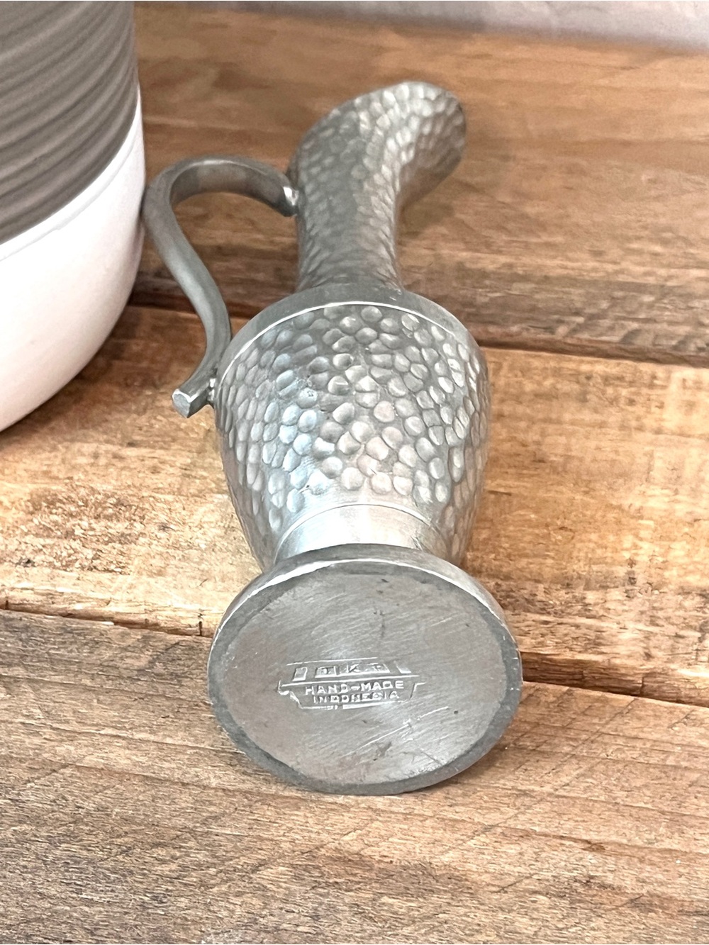 Vintage Heavy TKF Handmade Indonesia Hammered Pewter Ewer Pitcher - Picture 5 of 11